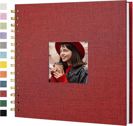 Hiwhy Scrapbook Photo Album Linen Cover, 8 x 8 Inch Hardcover Kraft White Pages Memory Book, for Travel Wedding Guest Book Christmas Baby Shower (20 Sheets/ 40 Pages,Red)