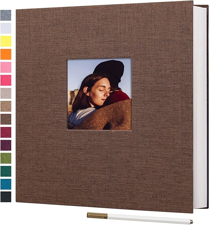 potricher Large Photo Album Self Adhesive 3x5 4x6 5x7 8x10 10x12 Pictures Linen Cover 40 Blank Pages Magnetic DIY Scrapbook Album with A Metallic Pen (Brown, 13.2x12.8 inch 40 Pages)