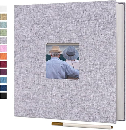 Vienrose Large Photo Album Self Adhesive for 4x6 8x10 Pictures Linen Scrapbook Album DIY 60 Blank Pages with A Metallic Pen Grey