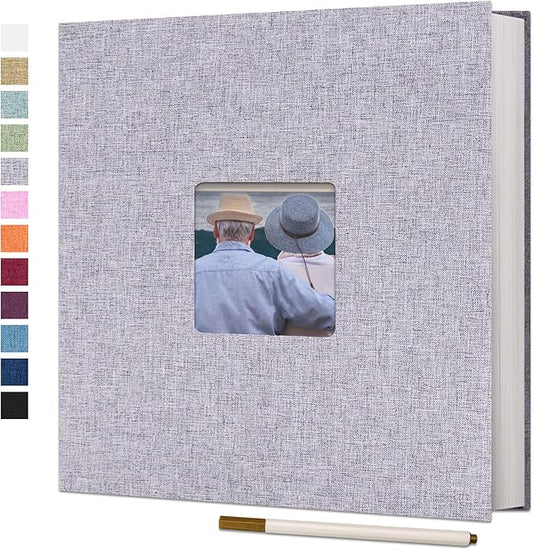 Vienrose Large Photo Album Self Adhesive for 4x6 8x10 Pictures Linen Scrapbook Album DIY 60 Blank Pages with A Metallic Pen Grey
