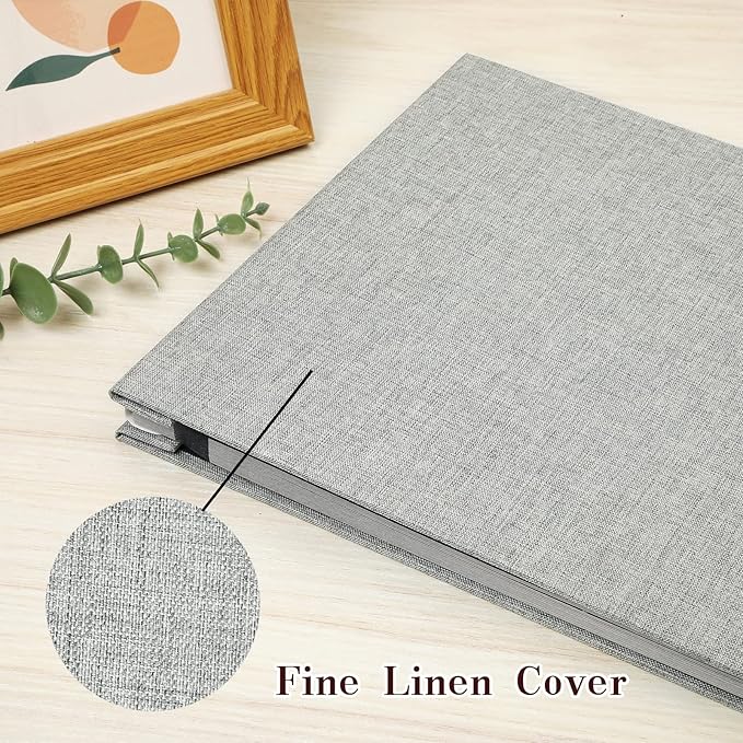 Spbapr Large Photo Album Self Adhesive Linen Cover Magnetic Scrapbook Album DIY Scrap Book 40 Black Sticky Pages for 3x5 4x6 5x7 8x10 Pictures with A Metal Pen