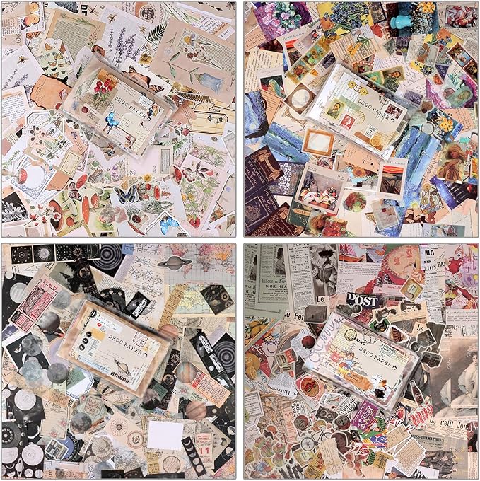 Draupnir 800pcs Vintage Junk Journal Supplies,Scrapbook Supplies Scrapbooking Paper and Stickers Ephemera for Art Aesthetic Journaling Kit Collage