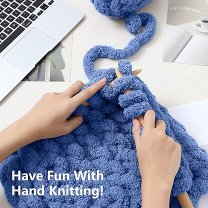 Chunky Yarn for Hand Knitting - #10 Chunky Chenille Yarn, Jumbo Big Thick Chunky Yarns for Crocheting, Super Bulky Chunky Knit Blanket Yarns, 8 Skein (25 yds 8 oz Each Skein), Country Blue