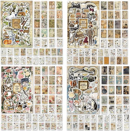 Prstincol 4 Pack Vintage Washi Stickers and Papers for Scrapbooking, 4×40 Sheets Ephemera Book for Art Journaling,Stickers and Decoupage Papers for Junk Journal