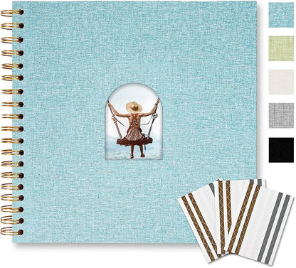 Vienrose 10X10 Inch DIY Scrapbook Album Linen Arch Window Photo Album 40 Blank Pages Scrap Book Photo Albums for Wedding Baby Shower, Light Blue