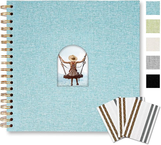 Vienrose 10X10 Inch DIY Scrapbook Album Linen Arch Window Photo Album 40 Blank Pages Scrap Book Photo Albums for Wedding Baby Shower, Light Blue
