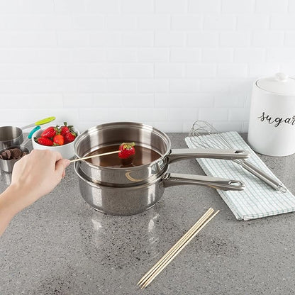 6 Cup Double Boiler Pot Set – 1.5 Quart Stainless-Steel Saucepan 2-in-1 with Vented Glass Lid – Kitchen Cookware with Measurements by Classic Cuisine