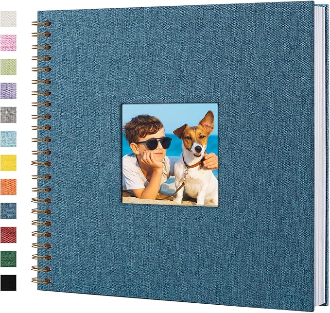 Yopih Linen Covered Scrapbook Photo Album, 12x12 Inches with Hardcover Kraft White Pages - Ideal for Travel, Wedding, Guest Book, Christmas, Baby Shower (40 Sheets/80 Pages)