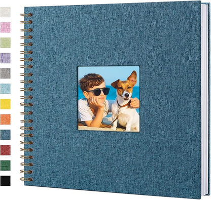 Yopih Linen Covered Scrapbook Photo Album, 12x12 Inches with Hardcover Kraft White Pages - Ideal for Travel, Wedding, Guest Book, Christmas, Baby Shower (40 Sheets/80 Pages)