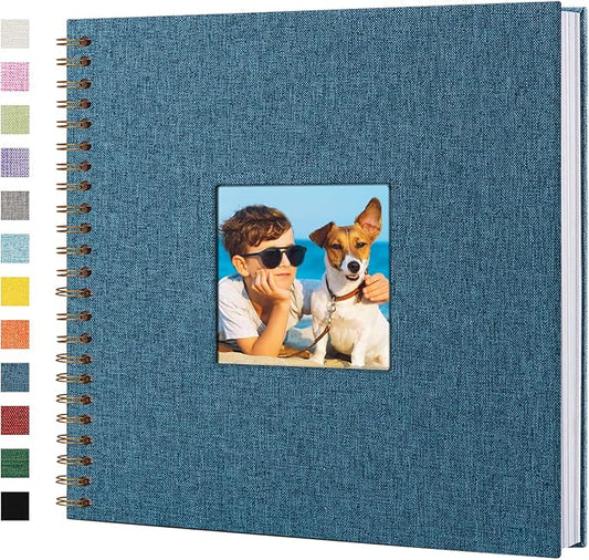 Yopih Linen Covered Scrapbook Photo Album, 12x12 Inches with Hardcover Kraft White Pages - Ideal for Travel, Wedding, Guest Book, Christmas, Baby Shower (40 Sheets/80 Pages)