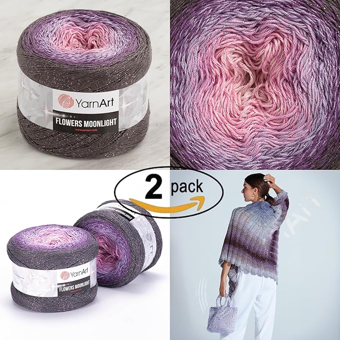2 Skein Yarn Art Flowers Moonlight Yarn 53% Cotton 43% Acrylic 4% Metallic Polyester 260gr 1094yds Multicolor Cotton Yarn Rainbow Crochet Yarn Spring Summer Fine 1 Top 7 Most Used Colors (3276)