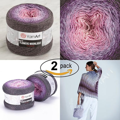 2 Skein Yarn Art Flowers Moonlight Yarn 53% Cotton 43% Acrylic 4% Metallic Polyester 260gr 1094yds Multicolor Cotton Yarn Rainbow Crochet Yarn Spring Summer Fine 1 Top 7 Most Used Colors (3276)