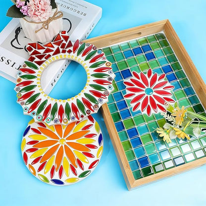 EDFLIFE Ceramic Mosaic Tiles for Crafts, Assorted Leaf Petal Ceramic Tiles for Crafts, 1.1lb Glazed Mosaic Tiles for Mosaic Making Kits Adult DIY Hobbies Children Handmade Home Decoration