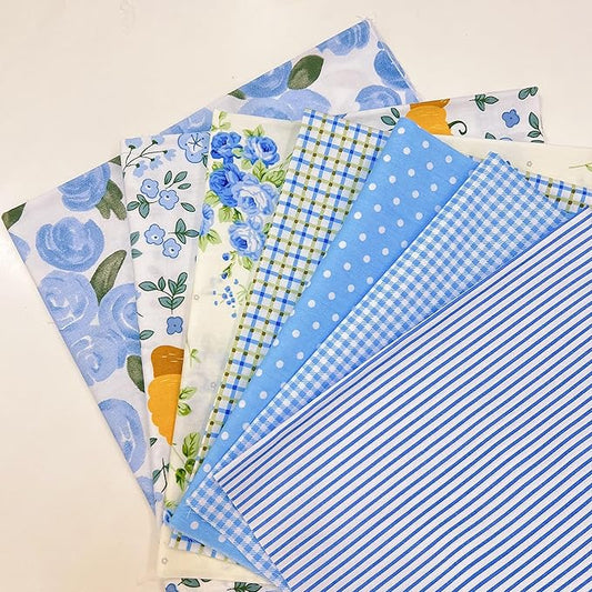 7Pcs 20" x 20" Cotton Fabric DIY Making Supplies Quilting Patchwork Fabric Fat Quarter Bundles DIY for Quilting Cotton Patchwork Cushions (Blue, 20" x 20")