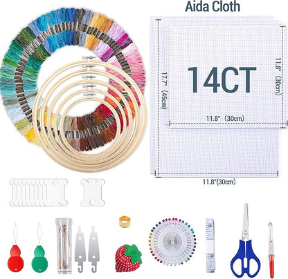 LoDrid Embroidery Kit, Embroidery Project Bag with Embroidery Kit, Portable Craft Carry Case with Starter Kit, Embroidery Supplies Storage Bag and Cross Stitch Kits for Beginners, Adults, Gray
