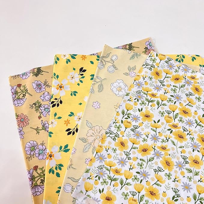 7Pcs 20" x 20" Cotton Fabric DIY Making Supplies Quilting Patchwork Fabric Fat Quarter Bundles DIY for Quilting Cotton Patchwork Cushions (Yellow, 20" x 20")
