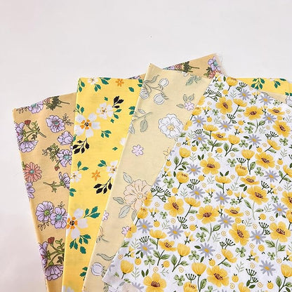 7Pcs 20" x 20" Cotton Fabric DIY Making Supplies Quilting Patchwork Fabric Fat Quarter Bundles DIY for Quilting Cotton Patchwork Cushions (Yellow, 20" x 20")