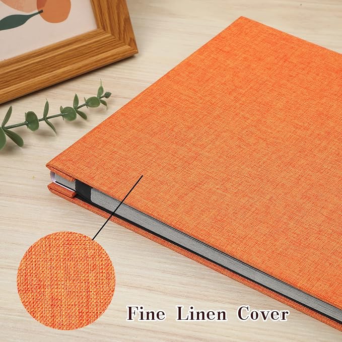 Spbapr Large Photo Album Self Adhesive Linen Cover Magnetic Scrapbook Album DIY Scrap Book 40 Black Sticky Pages for 3x5 4x6 5x7 8x10 Pictures with A Metal Pen