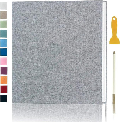 Aenbuslm Photo Album Self Adhesive Pages for 4x6 5x7 8x10 Pictures Scrapbook Magnetic Photo Albums with Sticky Pages Books with A Metallic Pen for Baby Wedding Family 11x10.6 Grey 60 Pages