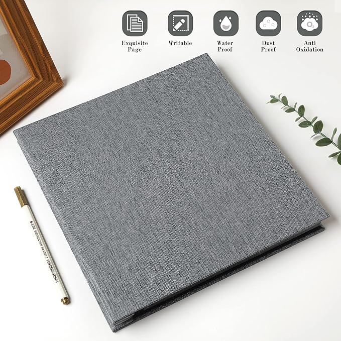 Spbapr Large Photo Album Self Adhesive Linen Cover Magnetic Scrapbook Album DIY Scrap Book 60 Black Sticky Pages for 3x5 4x6 5x7 8x10 Pictures with A Metal Pen