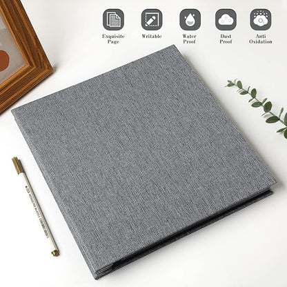 Spbapr Large Photo Album Self Adhesive Linen Cover Magnetic Scrapbook Album DIY Scrap Book 60 Black Sticky Pages for 4x6 5x7 8x10 10x12 Pictures with A Metal Pen 13.2"x12.8"60pages