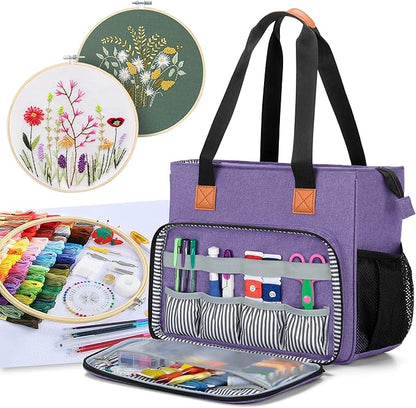 LUXJA Embroidery Project Carrying Case, Embroidery Kits Storage Bag (Bag Only), Purple