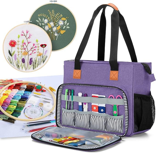 LUXJA Embroidery Project Carrying Case, Embroidery Kits Storage Bag (Bag Only), Purple