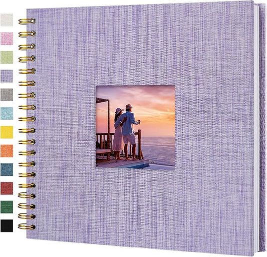 Hiwhy Scrapbook Photo Album Linen Cover, 10 x 10 Inch Hardcover Kraft White Pages Memory Book, for Travel Wedding Guest Book Christmas Baby Shower (20 Sheets/ 40 Pages,Purple)
