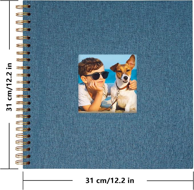 Yopih Linen Covered Scrapbook Photo Album, 12x12 Inches with Hardcover Kraft White Pages - Ideal for Travel, Wedding, Guest Book, Christmas, Baby Shower (40 Sheets/80 Pages)