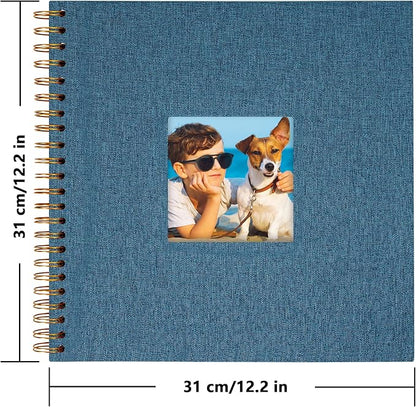 Yopih Linen Covered Scrapbook Photo Album, 12x12 Inches with Hardcover Kraft White Pages - Ideal for Travel, Wedding, Guest Book, Christmas, Baby Shower (40 Sheets/80 Pages)