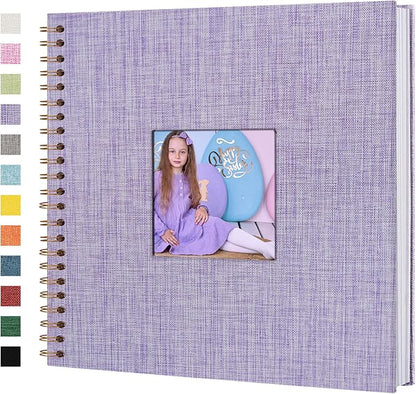 Yopih Linen Covered Scrapbook Photo Album, 12x12 Inches with Hardcover Kraft White Pages - Ideal for Travel, Wedding, Guest Book, Christmas, Baby Shower (40 Sheets/80 Pages)
