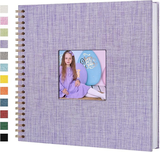 Yopih Linen Covered Scrapbook Photo Album, 12x12 Inches with Hardcover Kraft White Pages - Ideal for Travel, Wedding, Guest Book, Christmas, Baby Shower (40 Sheets/80 Pages)