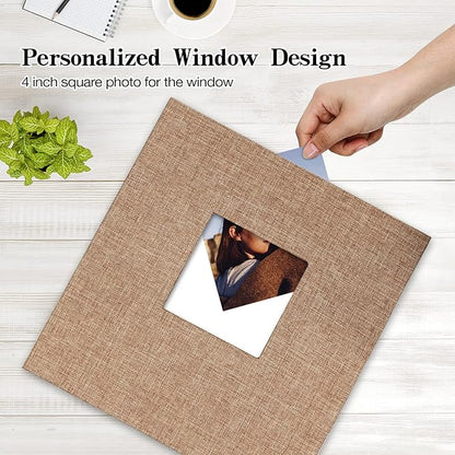 potricher Large Photo Album Self Adhesive 4x6 5x7 8x10 Pictures Linen Cover 80 Blank Pages Magnetic DIY Scrapbook Albums with A Metallic Pen (Khaki)