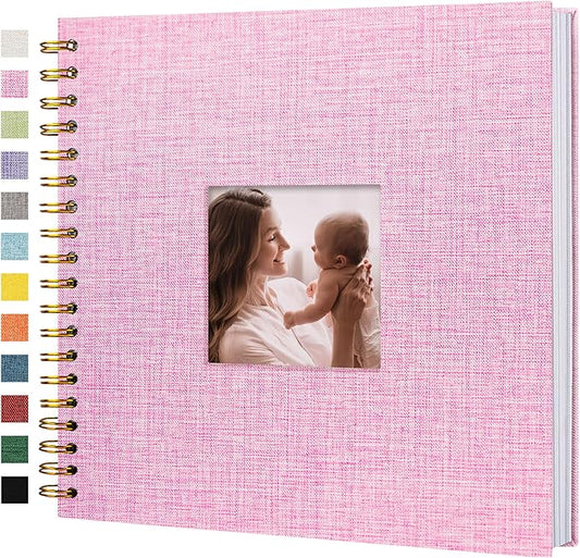 Hiwhy Scrapbook Photo Album Linen Cover, 10 x 10 Inch Hardcover Kraft White Pages Memory Book, for Travel Wedding Guest Book Christmas Baby Shower (40 Sheets/ 80 Pages,Pink)