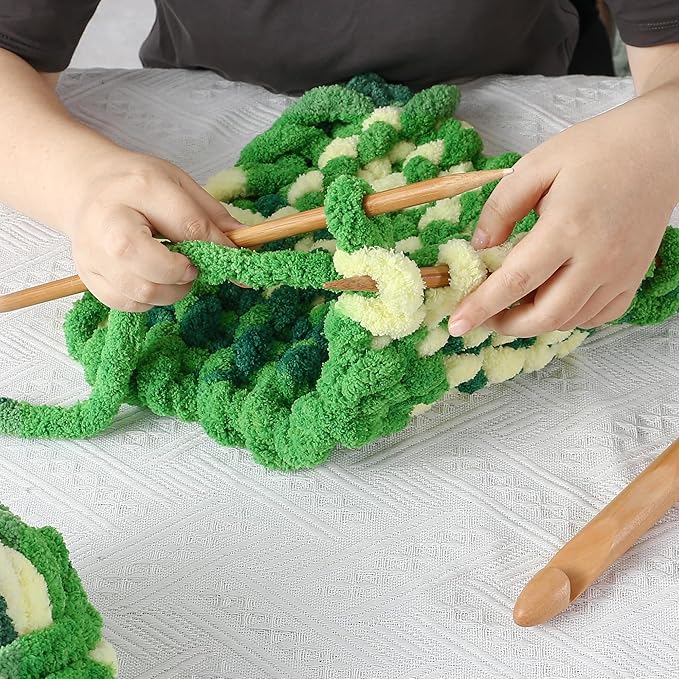 Chunky Chenille Yarn for Hand Knitting 8 Jumbo Pack Jumbo Chunky Yarn for Hand Soft Blanket Knitting, Bulky Thick Fluffy Yarn for Crocheting (Forest Green)