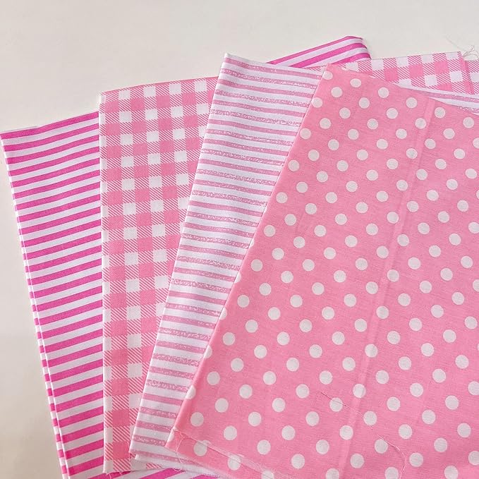 7Pcs 20" x 20" Cotton Fabric DIY Making Supplies Quilting Patchwork Fabric Fat Quarter Bundles DIY for Quilting Cotton Patchwork Cushions (Pink, 20" x 20")