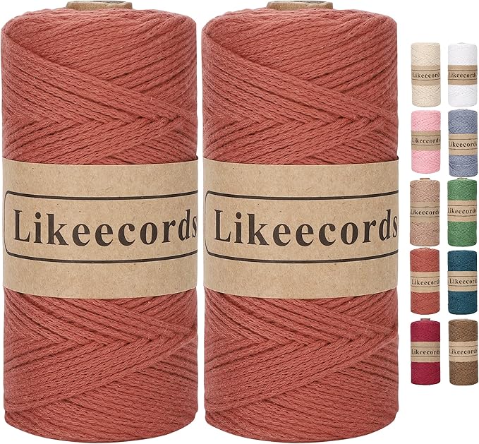 100% Cotton Rope Crochet Yarn Bag Cord 2mm 350Yards Braided Macrame Cord Macrame Rope Crochet Thread Gift for Knitter(Brick Red)