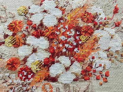 RIOLIS - Bouquet with Lagurus and Cotton 1913, Cross Stitch Kits 9¾"x9¾, Cross Stitch Kits for Adults, Counted Cross Stitch Kits, Embroidery Kit for Beginners & Advanced, Floral Crossstitching Kits