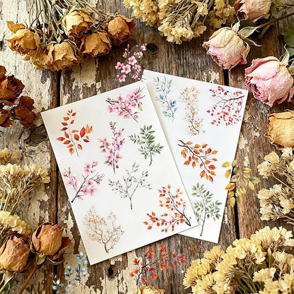 120 pcs Branches Stickers Set for Scrapbook Supplies, Leaf Scrapbook Stickers, Natural Leaf Sticker for Scrapbooking, Planner, Junk Journal, Bullet Journals