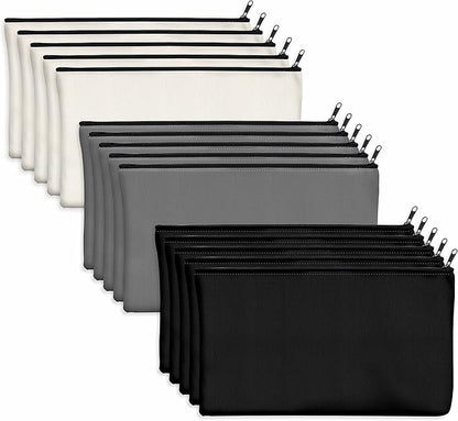 15 Pack Blank Cotton Canvas DIY Craft Zipper Bags Pouches Pencil Case for Makeup Cosmetic Toiletry Stationary Storage
