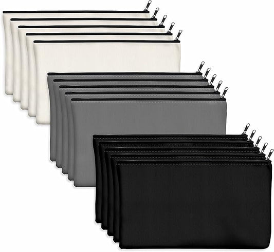 15 Pack Blank Cotton Canvas DIY Craft Zipper Bags Pouches Pencil Case for Makeup Cosmetic Toiletry Stationary Storage
