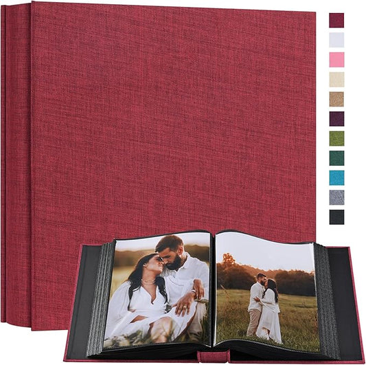 potricher Small 8x10 Photo Album 160 Pockets Linen Cover Large Capacity Picture Book for Family Wedding Anniversary and Baby (Red)
