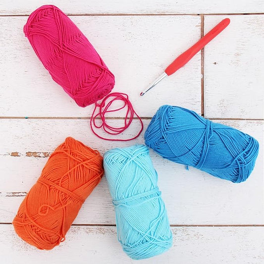 ThreadArt Crochet Pure Cotton Size 2 Yarn Set | Electric Pop Colors | Pack of 4 Skeins Each 50 Grams | Fine #2 Yarn | 165yds/Skein