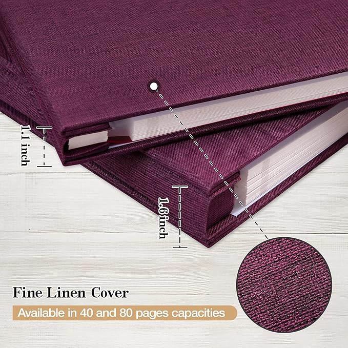 potricher Large Photo Album Self Adhesive 4x6 5x7 8x10 Pictures Linen Cover 80 Blank Pages Magnetic DIY Scrapbook Albums with A Metallic Pen (Purple)