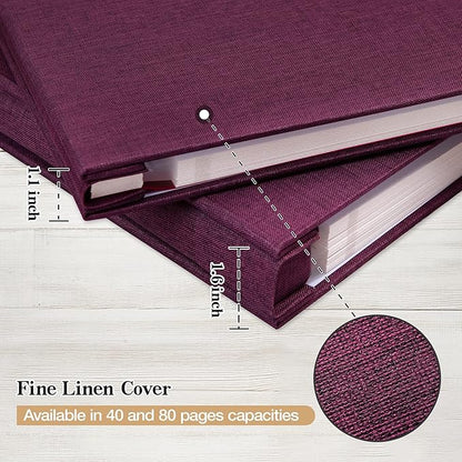 potricher Large Photo Album Self Adhesive 4x6 5x7 8x10 Pictures Linen Cover 80 Blank Pages Magnetic DIY Scrapbook Albums with A Metallic Pen (Purple)
