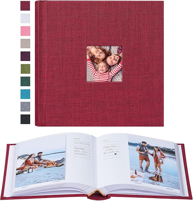 Mublalbum Small 4x6 Photo Album Linen Cover with Memo Areas Photobook Pictures Book Holds Vertical Pockets for Wedding Family Baby and Vacation (Red)
