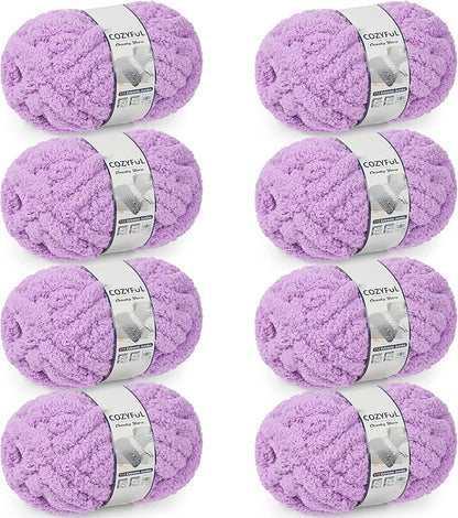 Chunky Yarn for Hand Knitting - #10 Chunky Chenille Yarn, Jumbo Big Thick Chunky Yarns for Crocheting, Super Bulky Chunky Knit Blanket Yarns, 8 Skein (25 yds 8 oz Each Skein), Purple