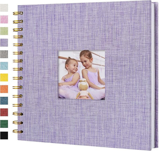 Hiwhy Scrapbook Photo Album Linen Cover, 8 x 8 Inch Hardcover Kraft White Pages Memory Book, for Travel Wedding Guest Book Christmas Baby Shower (20 Sheets/ 40 Pages,Purple)