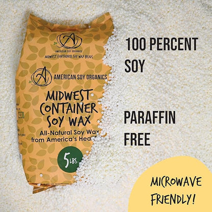American Soy Organics 100% Midwest Soy Beads for Candle Making - Natural Supplies - Paraffin-Free, Beeswax-Free Candle Wax for Container Candles, Tealights and Wax Melts, 10 lbs