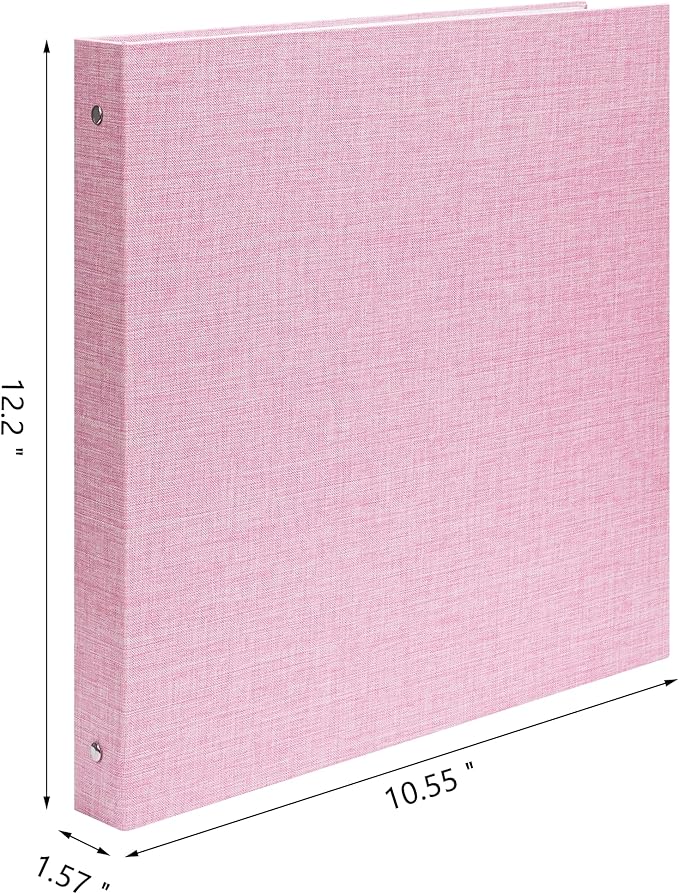 Remowith Large Scrapbook Album with 50 Sheets Plastic Sleeves and Scrap Book Paper 8.5x11 Inch, Linen Cover 3 Ring Photo album Scrapbooks for Wedding Baby Famliy Memory Pink